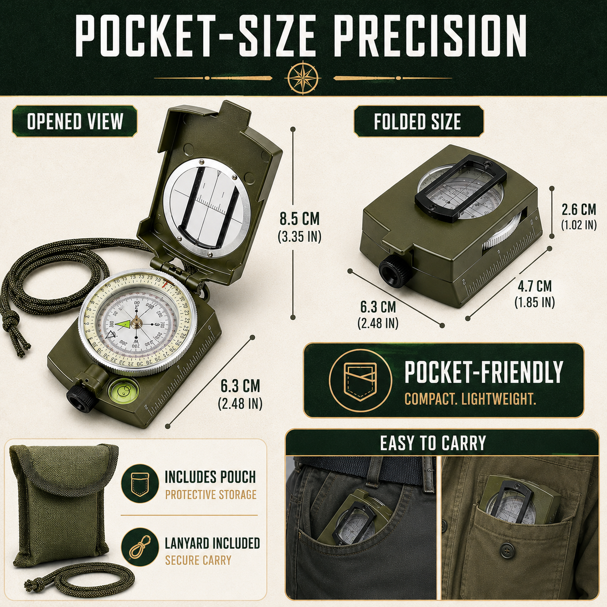 Folding Sighting Compass for Hiking, Camping, Outdoor Navigation, Emergency Tool, Precision, Waterproof | Sansoti