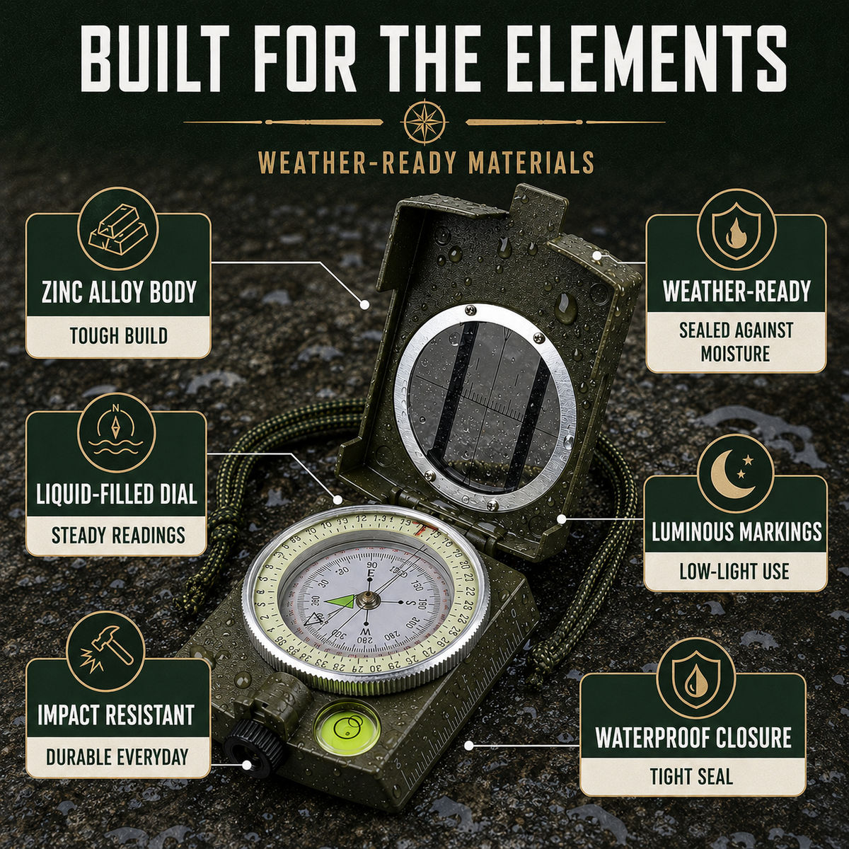 Folding Sighting Compass for Hiking, Camping, Outdoor Navigation, Emergency Tool, Precision, Waterproof | Sansoti