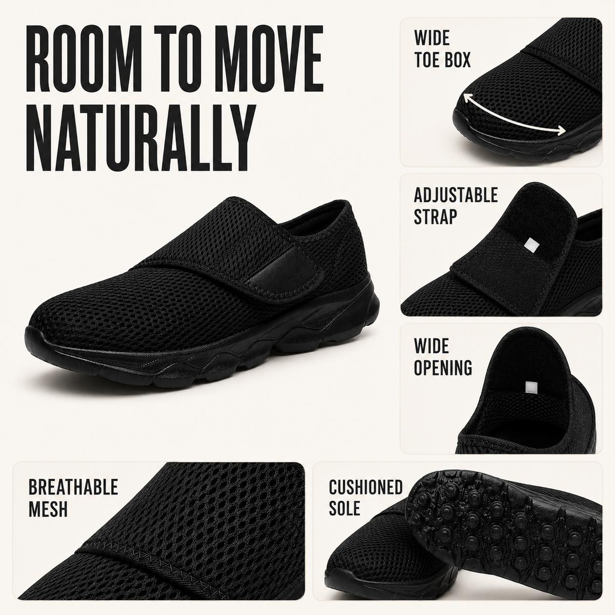 Orthopädischer Wanderschuh Extraweit Verstellbar Komfortabel Geräumige Passform Atmungsaktives Mesh Unterstützung | Sansoti
