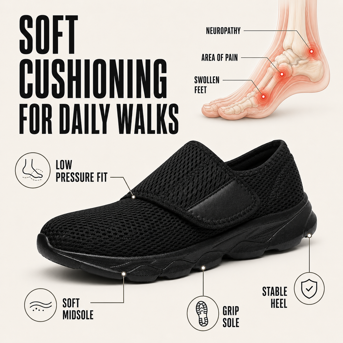 Orthopädischer Wanderschuh Extraweit Verstellbar Komfortabel Geräumige Passform Atmungsaktives Mesh Unterstützung | Sansoti