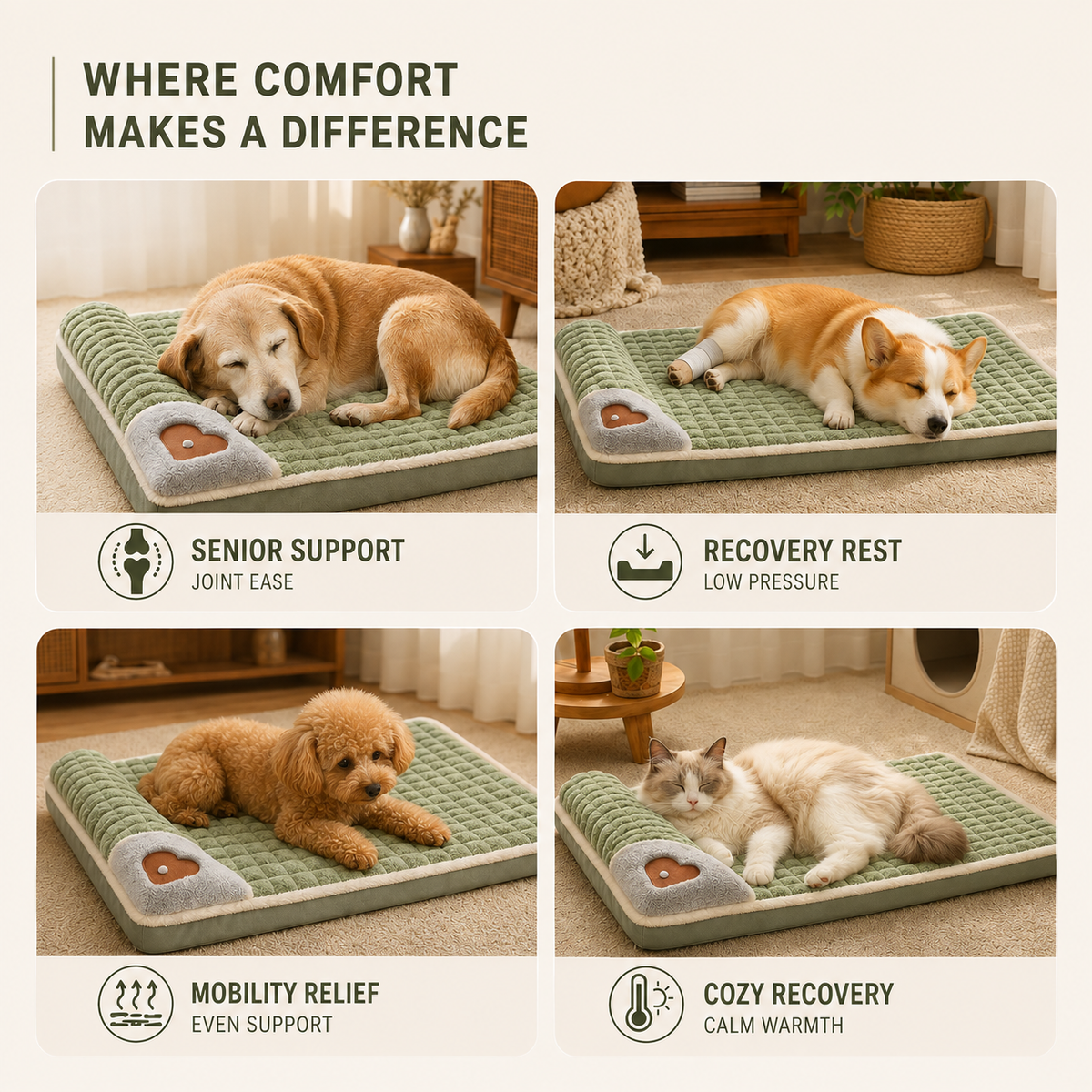 Orthopedic Pet Bed Mat Memory Foam Dog Cat Removable Washable Non-Slip Comfort Sleeping Place XL | Sansoti