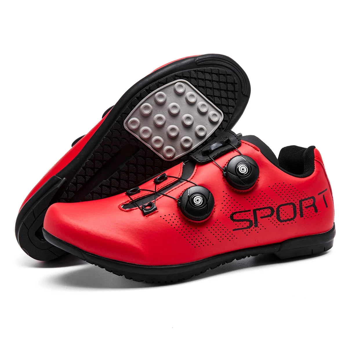 Fietsschoen Flatpedaal MTB Draaisluiting Geperforeerd Ademend Wielrennen Unisex Zwart Rood Wit Sportief | Sansoti