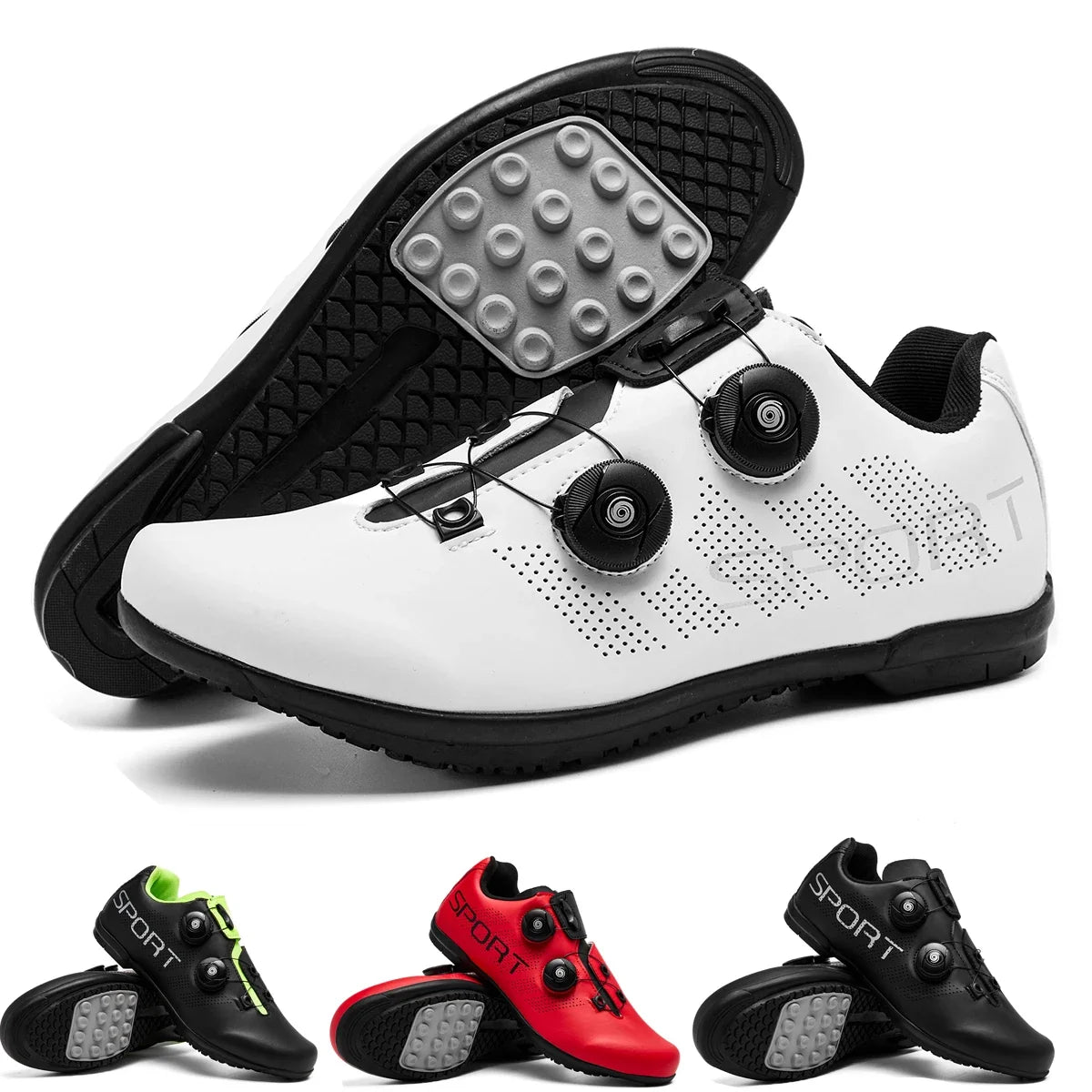 Fietsschoen Flatpedaal MTB Draaisluiting Geperforeerd Ademend Wielrennen Unisex Zwart Rood Wit Sportief | Sansoti