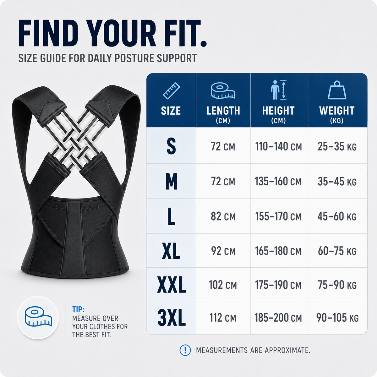 Adjustable Back Brace for Full Back Support, Posture Correction, Breathable, Comfortable, Daily Use | Sansoti