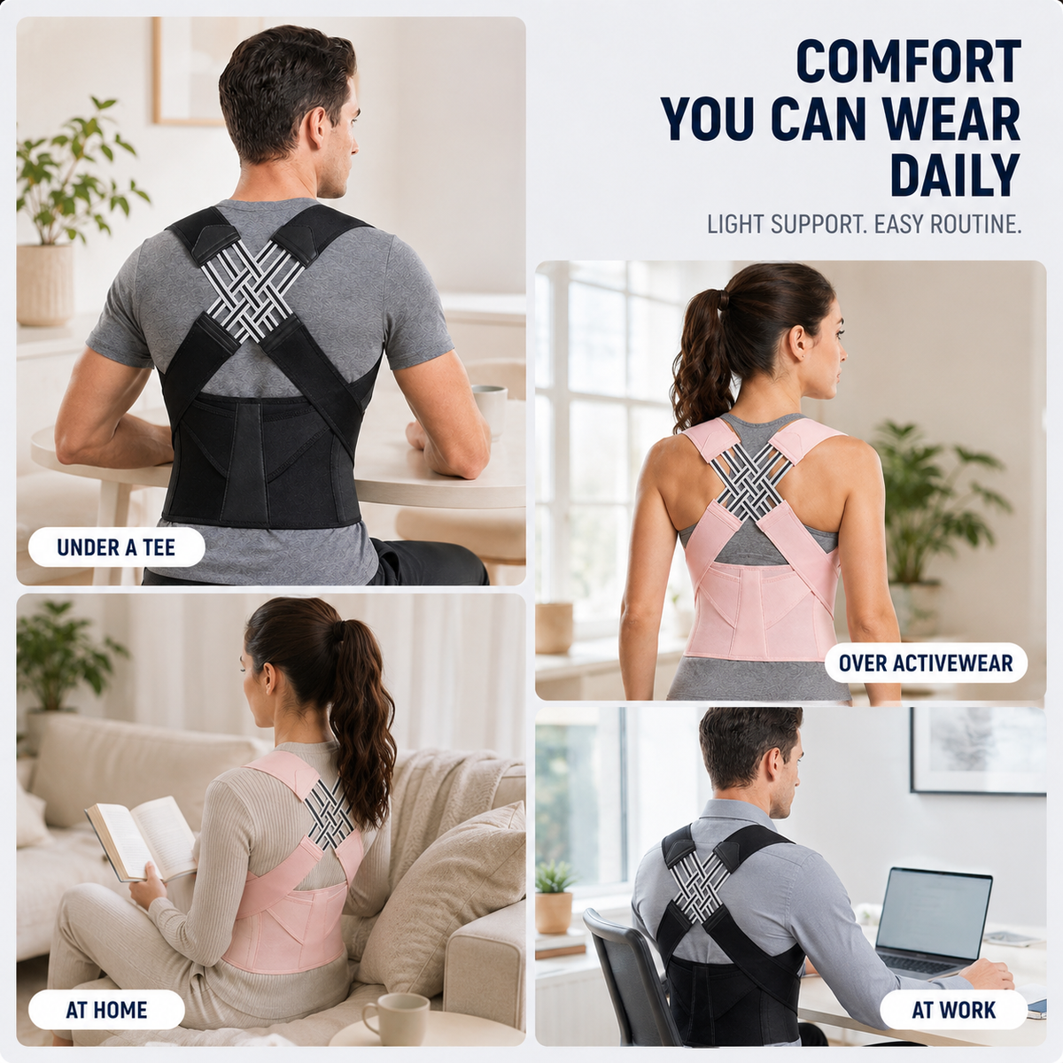 Adjustable Back Brace for Full Back Support, Posture Correction, Breathable, Comfortable, Daily Use | Sansoti