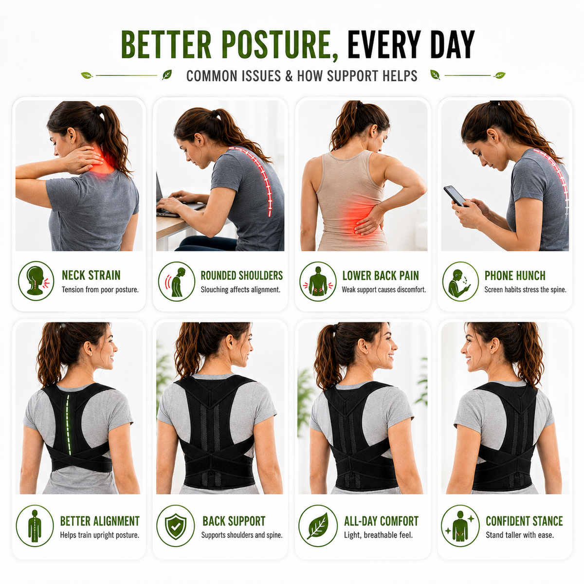 Adjustable Unisex Posture Corrector Back Support Bandage Lumbar Support Breathable Comfortable Daily Use | Sansoti