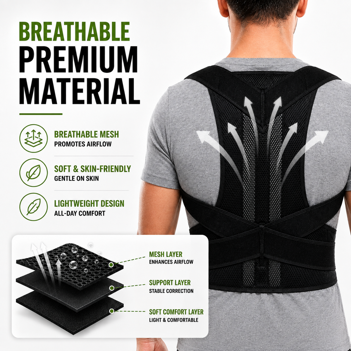 Adjustable Unisex Posture Corrector Back Support Bandage Lumbar Support Breathable Comfortable Daily Use | Sansoti