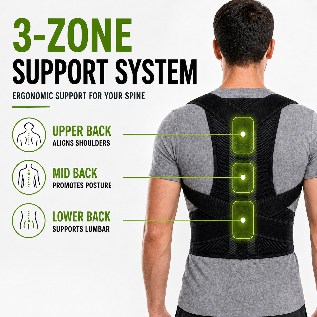 Adjustable Unisex Posture Corrector Back Support Bandage Lumbar Support Breathable Comfortable Daily Use | Sansoti