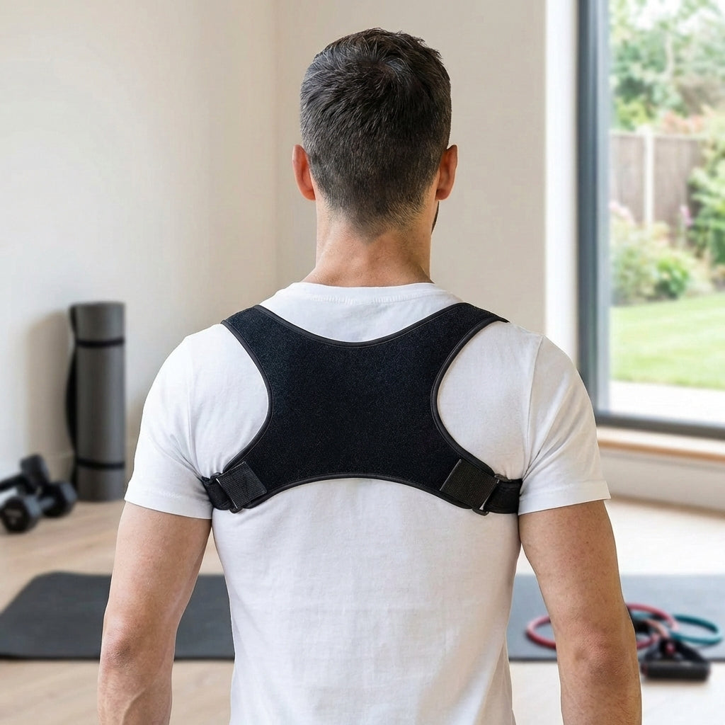 Adjustable Shoulder Brace for Improved Posture and Back Support Comfortable Wearable Black Unisex | Sansoti