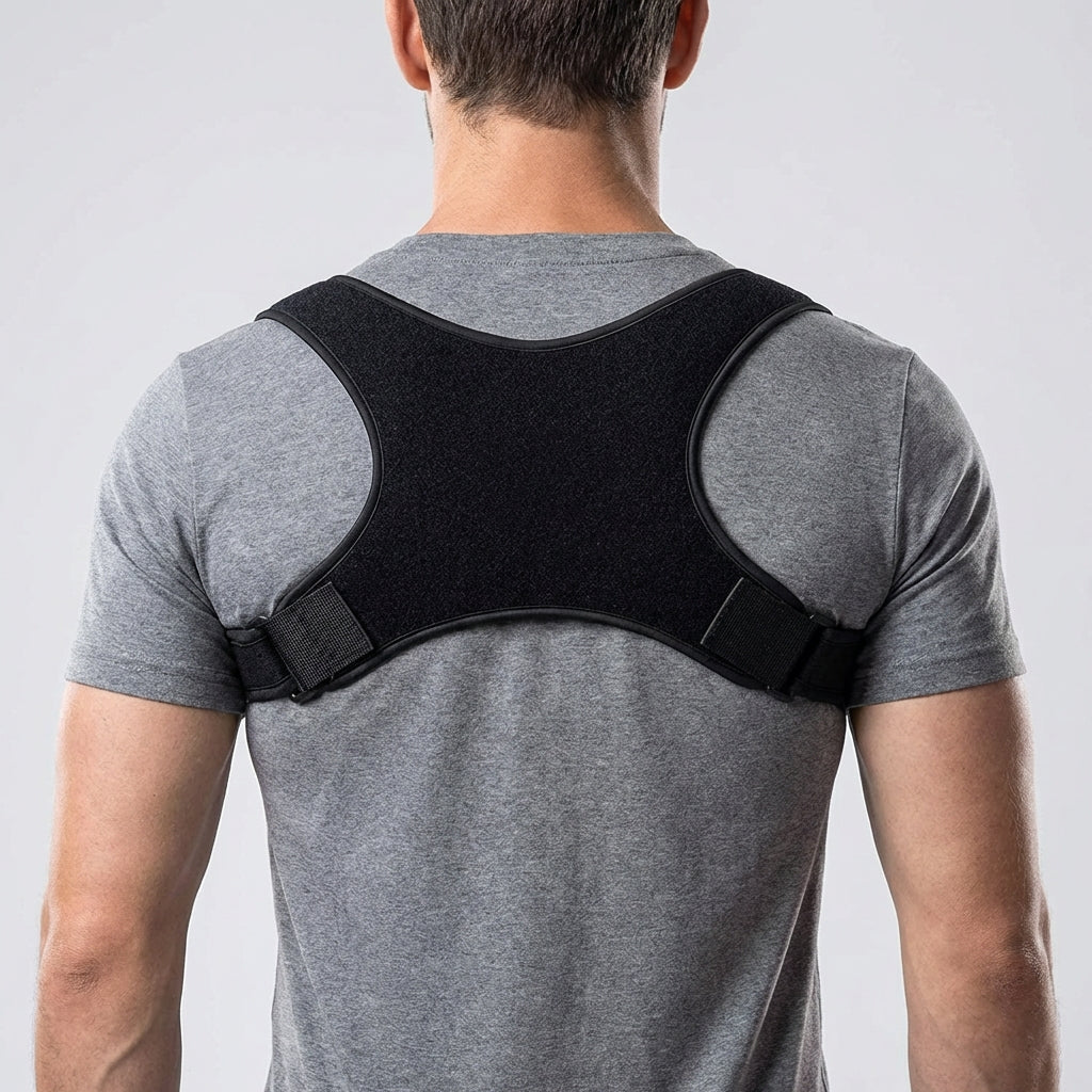 Adjustable Shoulder Brace for Improved Posture and Back Support Comfortable Wearable Black Unisex | Sansoti
