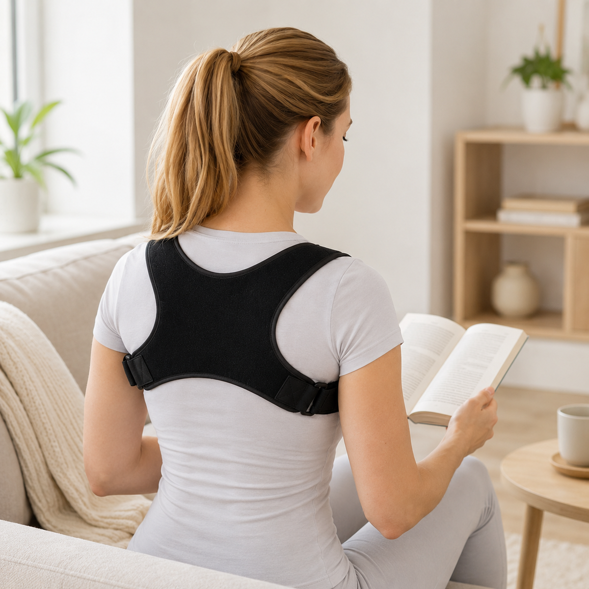 Adjustable Shoulder Brace for Improved Posture and Back Support Comfortable Wearable Black Unisex | Sansoti