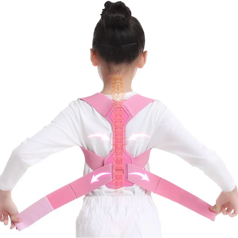Adjustable Posture Correction Back Support for Children Breathable Polyester Posture Support Ages 5-14 Blue Pink | Sansoti