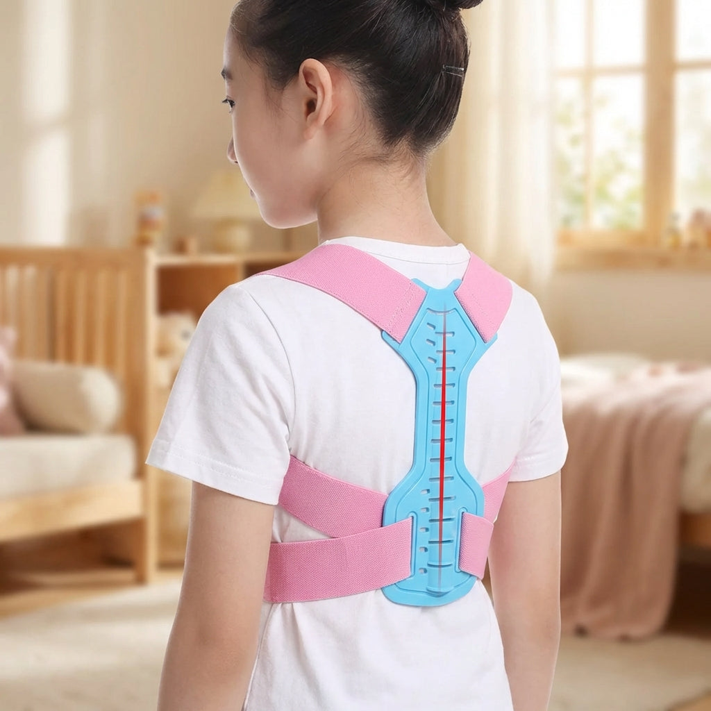 Adjustable Posture Correction Back Support for Children Breathable Polyester Posture Support Ages 5-14 Blue Pink | Sansoti