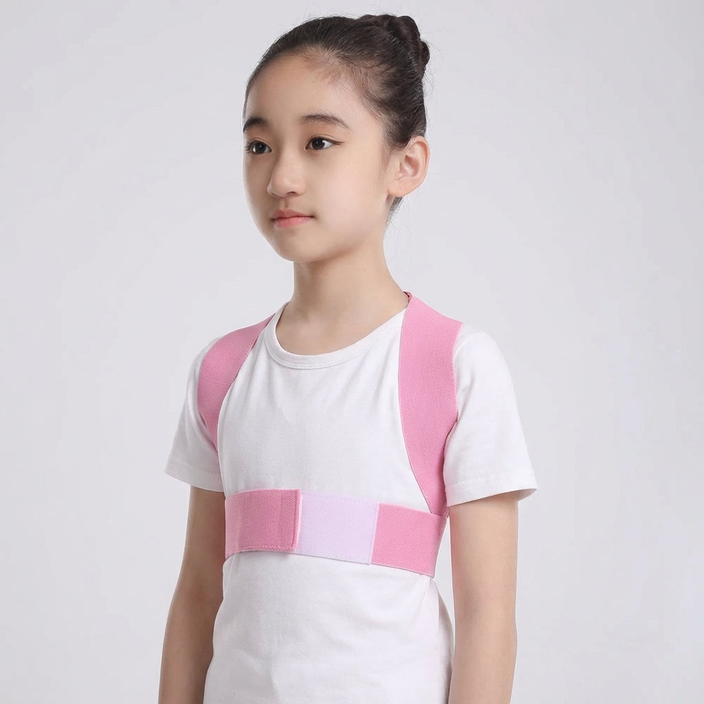 Adjustable Posture Correction Back Support for Children Breathable Polyester Posture Support Ages 5-14 Blue Pink | Sansoti