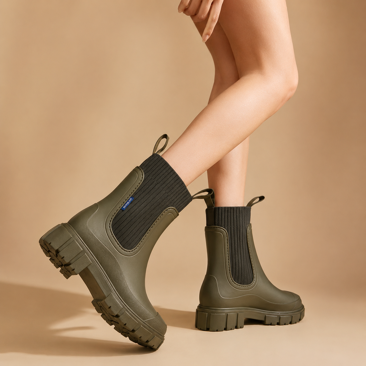 Wasserabweisende Chelsea-Regenstiefel für Damen mit rutschfester Gummisohle, zum Hineinschlüpfen, knöchelhoch, für Herbst und Winter, bequem | Sansoti