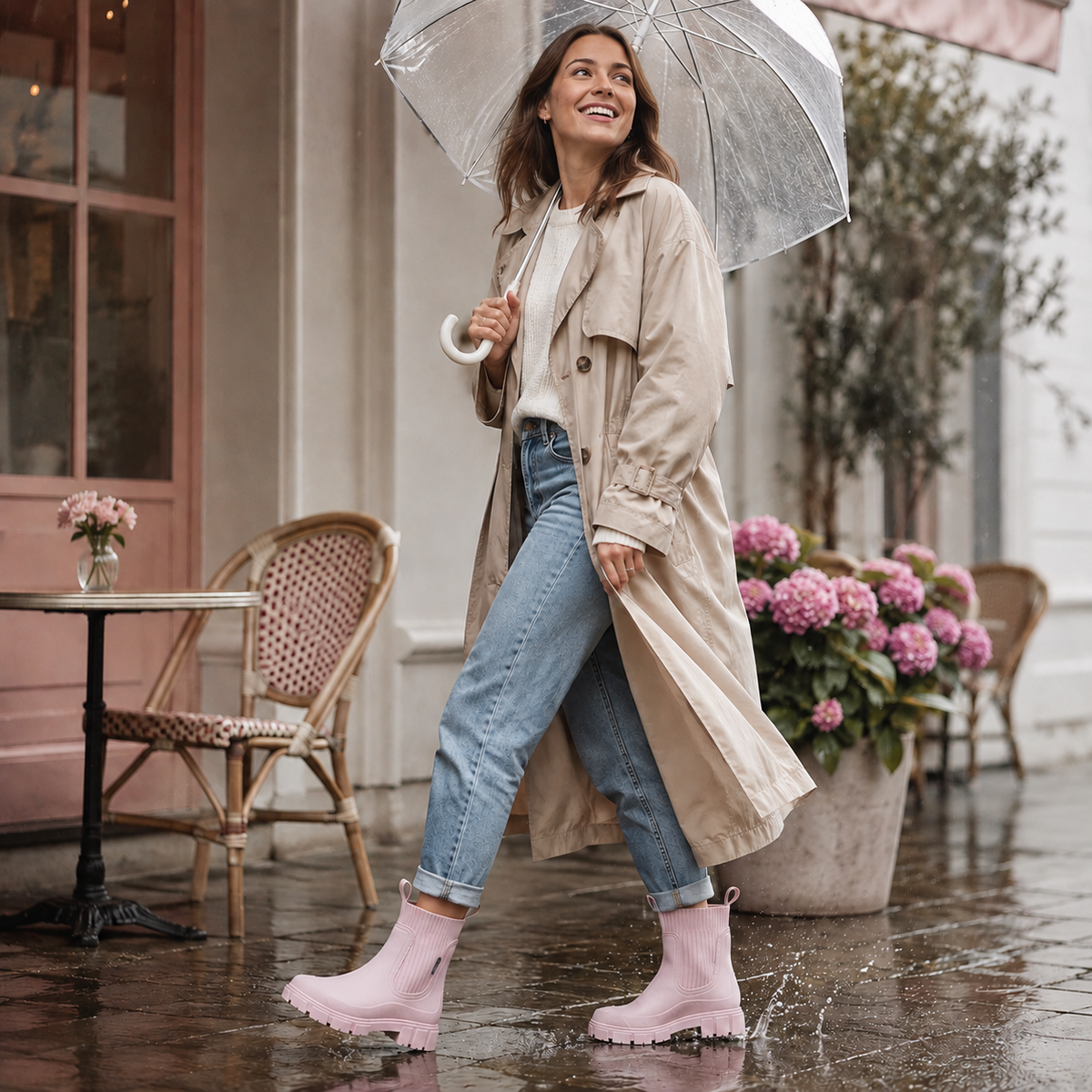 Wasserabweisende Chelsea-Regenstiefel für Damen mit rutschfester Gummisohle, zum Hineinschlüpfen, knöchelhoch, für Herbst und Winter, bequem | Sansoti