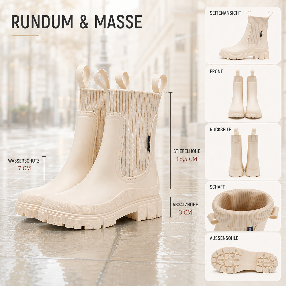 Wasserabweisende Chelsea-Regenstiefel für Damen mit rutschfester Gummisohle, zum Hineinschlüpfen, knöchelhoch, für Herbst und Winter, bequem | Sansoti