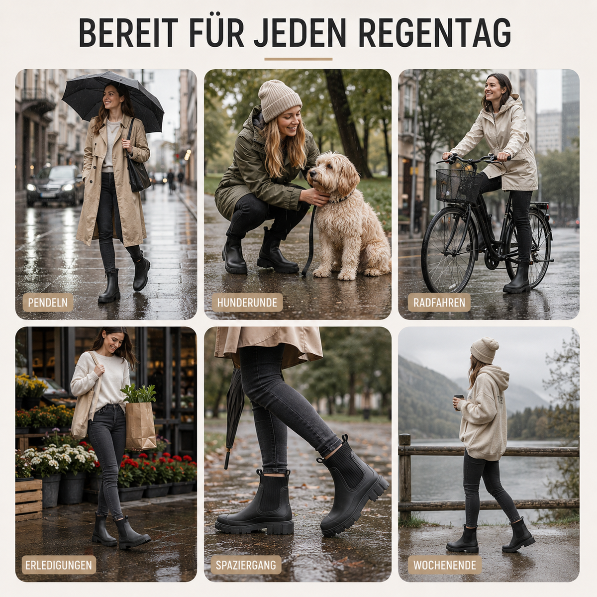 Wasserabweisende Chelsea-Regenstiefel für Damen mit rutschfester Gummisohle, zum Hineinschlüpfen, knöchelhoch, für Herbst und Winter, bequem | Sansoti