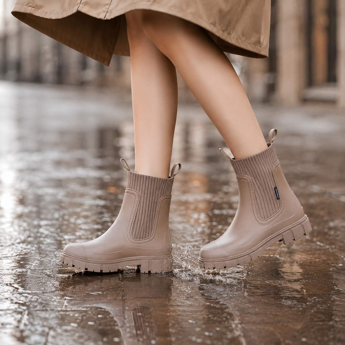 Wasserabweisende Chelsea-Regenstiefel für Damen mit rutschfester Gummisohle, zum Hineinschlüpfen, knöchelhoch, für Herbst und Winter, bequem | Sansoti