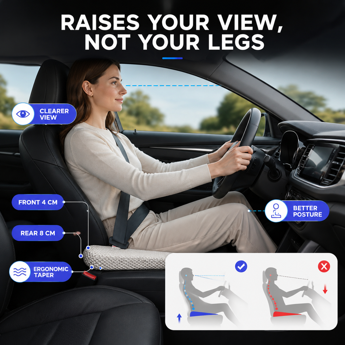 Zitkussen Auto met Honingraatstructuur Ademend Comfort Verhoging Stoelkussen Ergonomisch Autorijden Lange Ritten | Sansoti
