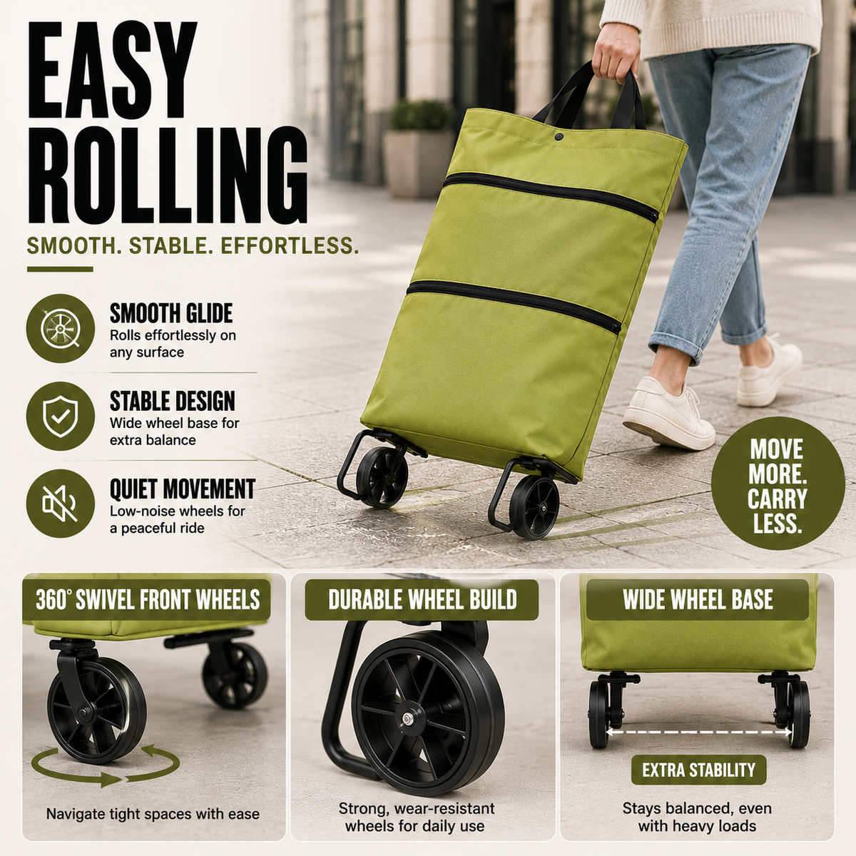 Foldable Shopping Trolley with Wheels Backpack Function 41x15x46cm Green Orange Black Blue Groceries | Sansoti