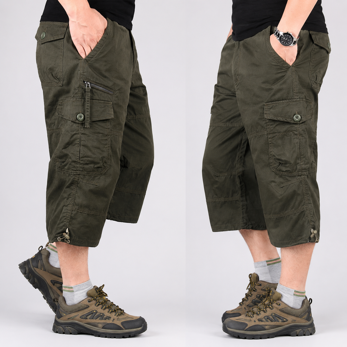 Cargo-Wandershorts für Herren Schnelltrocknend Bis zum Knie Mehrere Taschen Outdoor-Bermudashorts Elastischer Bund Sommer Casual | Sansoti