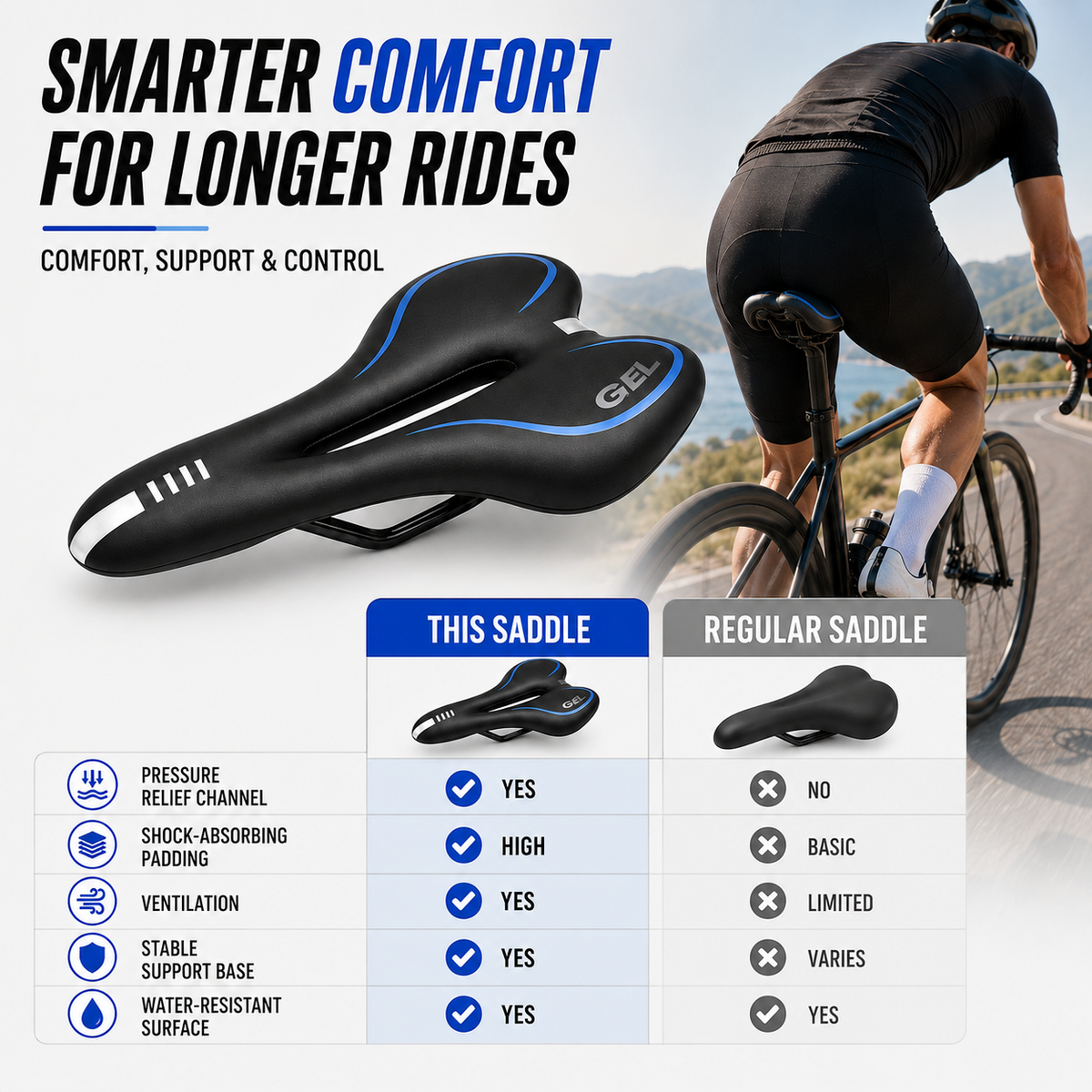 Ergonomic Bike Saddle with Pressure-Relieving Cutout and Foam Padding for Comfortable Long Bike Rides | Sansoti
