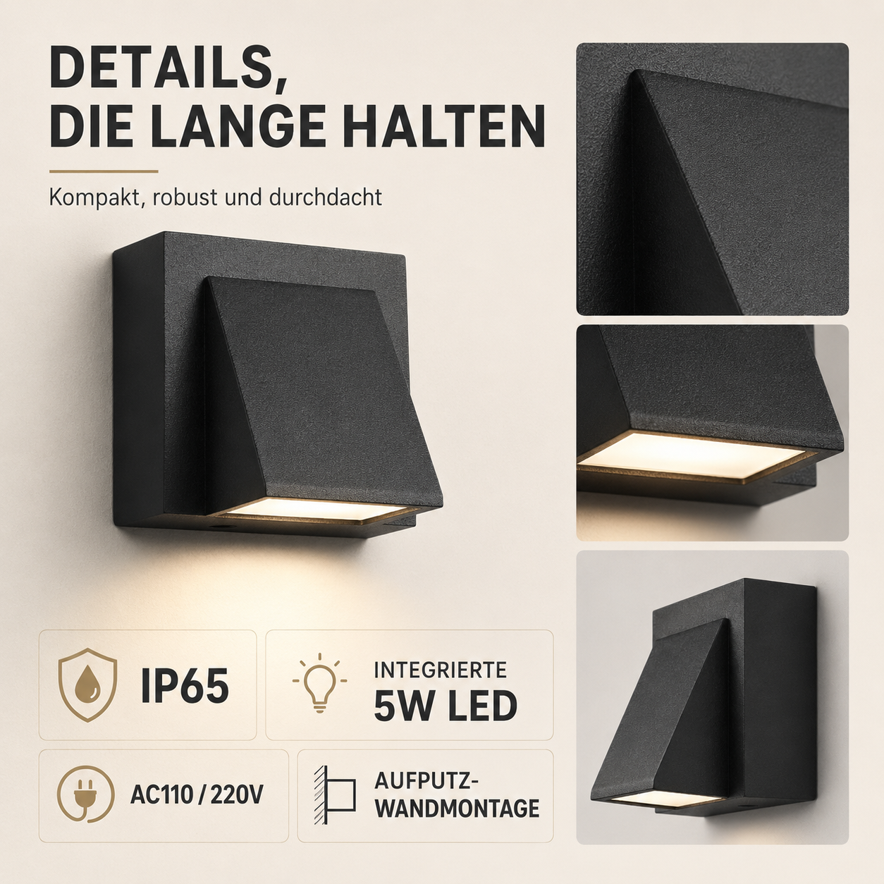 Buitenwandlamp LED IP65 Waterdicht 5W Moderne Wandverlichting voor Tuin Balkon Voordeur Sfeerverlichting Buiten | Sansoti