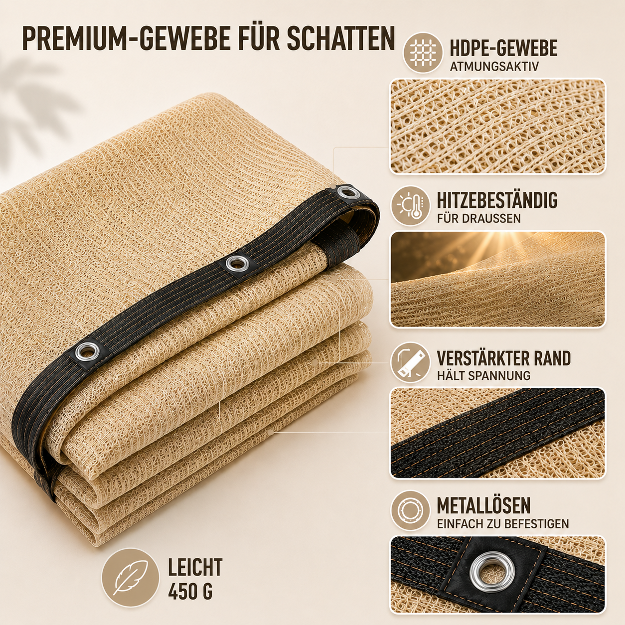 Rechteckiges Sonnensegel für Garten und Terrasse – UV-Schutz mit verstärkten Rändern und Befestigungsösen | Sansoti