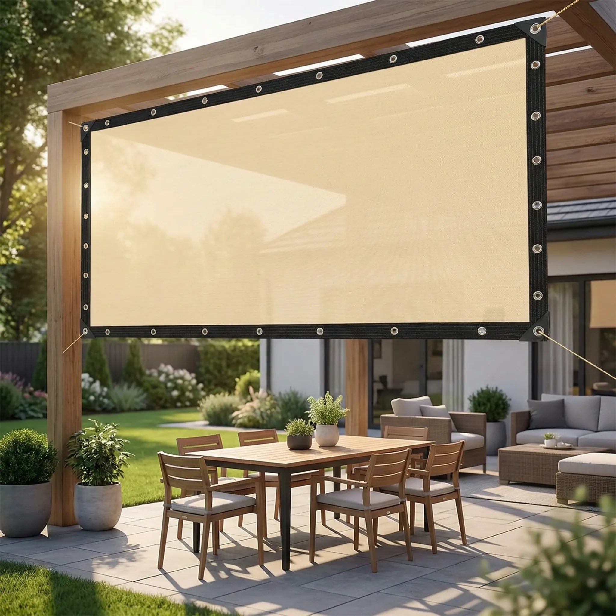 Rechteckiges Sonnensegel für Garten und Terrasse – UV-Schutz mit verstärkten Rändern und Befestigungsösen | Sansoti