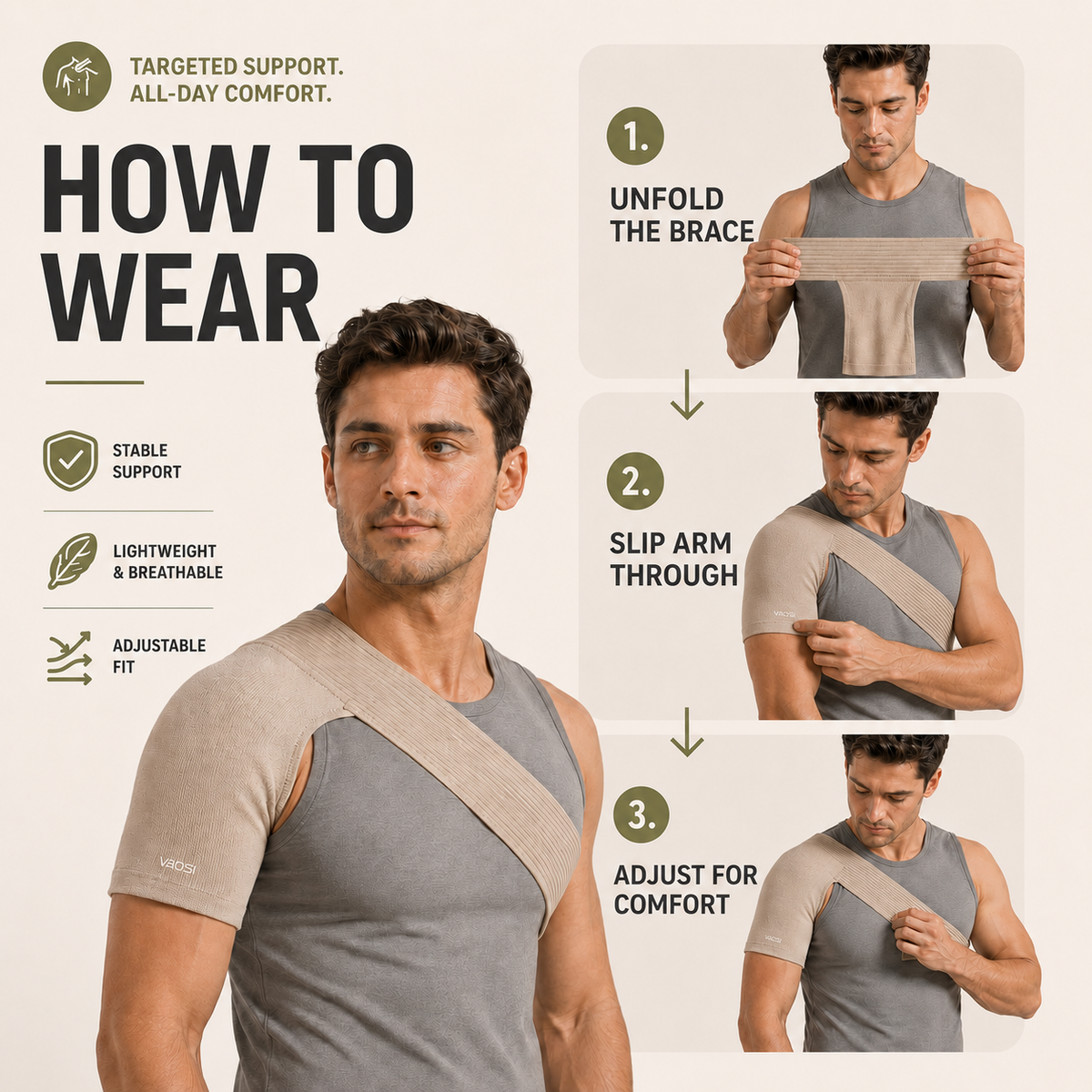 Elastische Schouderbandage voor Stabiliteit en Bewegingsvrijheid tijdens Sport en Dagelijkse Activiteiten | Sansoti