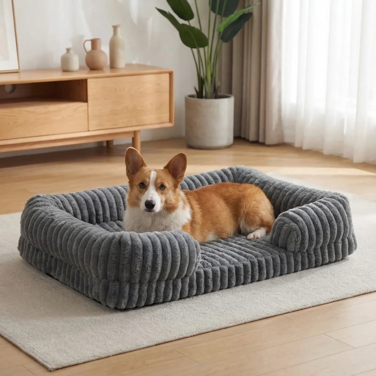 Hundebett mit erhöhtem Rand Sofa-Stil Memory Foam Orthopädisch Waschbar Komfort für kleine mittelgroße Hunde | Sansoti