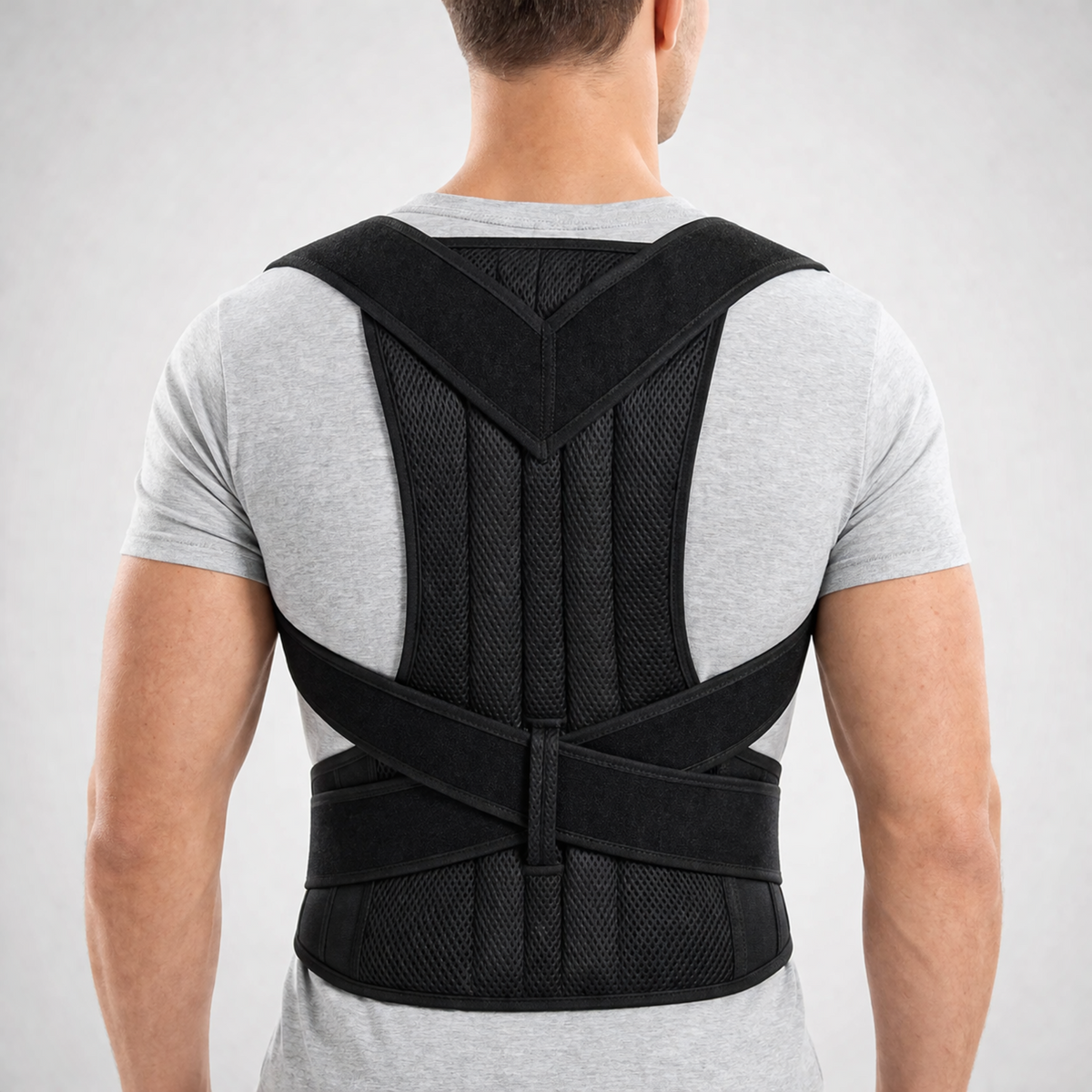 Adjustable One-Piece Back Brace, Posture Correction, Shoulder and Lumbar Support, Breathable Polyester Back Support | Sansoti