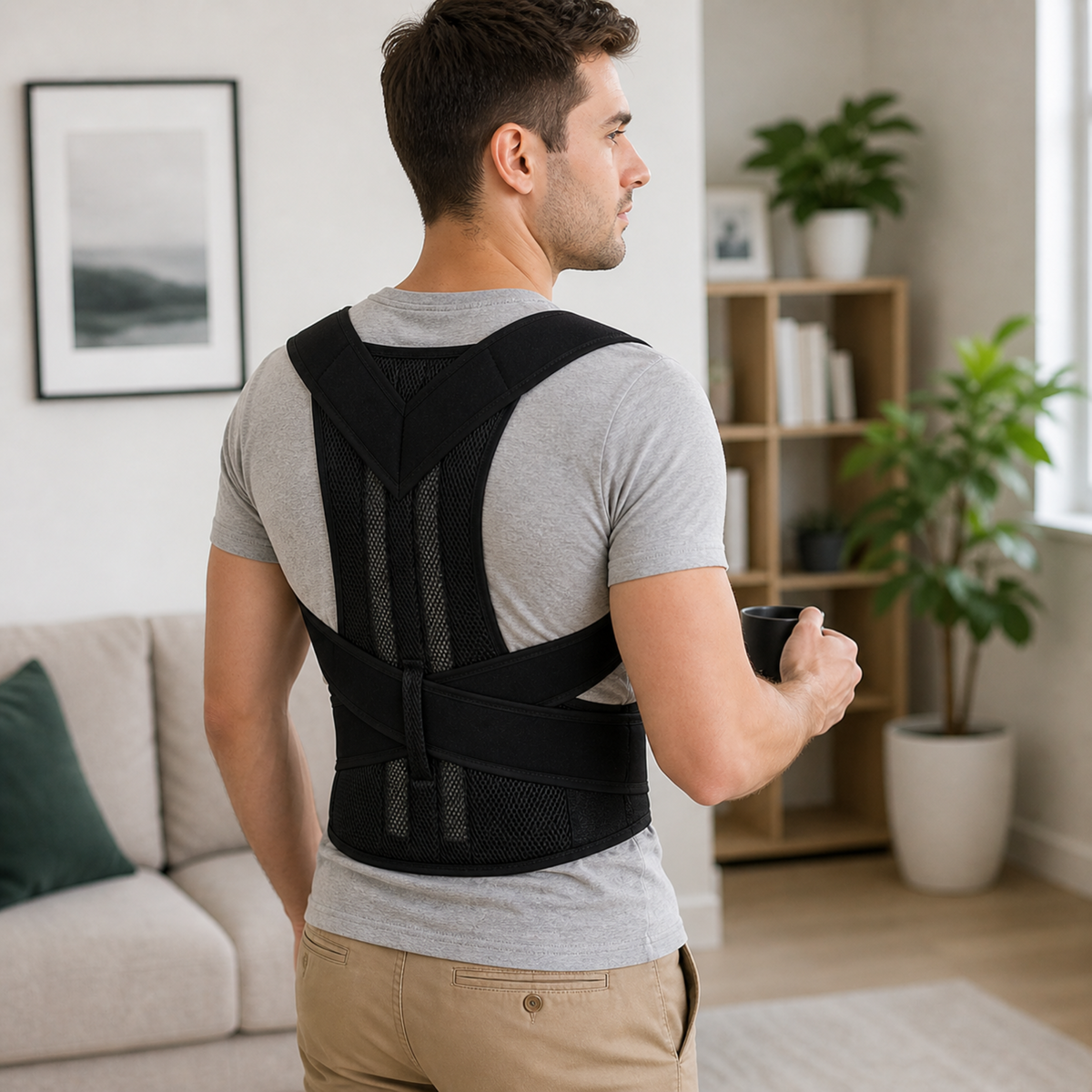 Adjustable One-Piece Back Brace, Posture Correction, Shoulder and Lumbar Support, Breathable Polyester Back Support | Sansoti