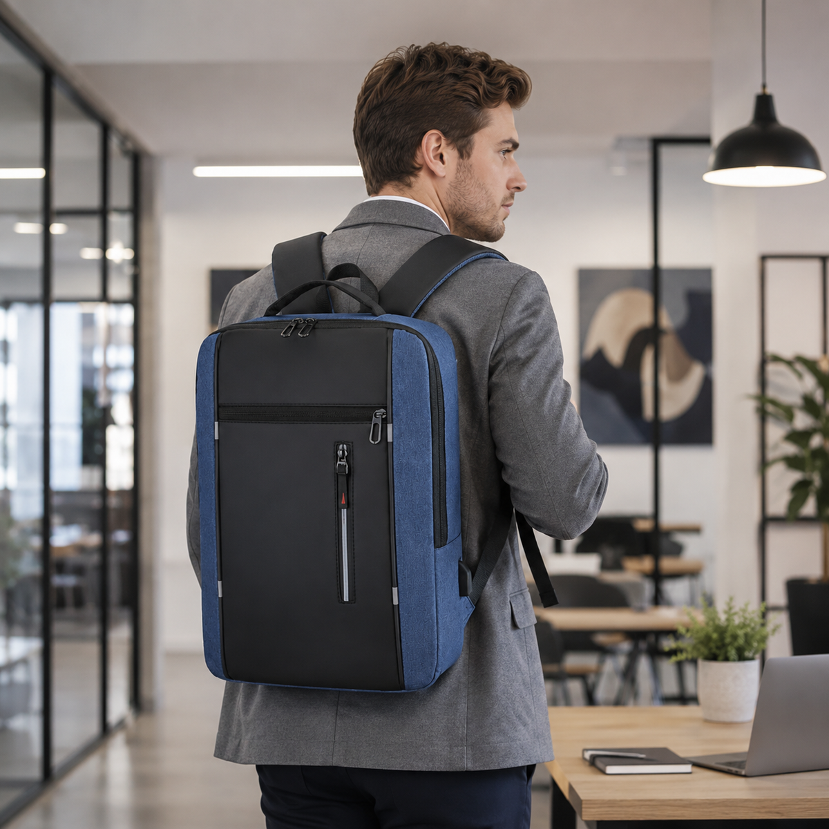Waterdichte Laptoptas 15,6 Inch met USB Poort Zwart Grijs Blauw Rood Zakelijke Rugzak Studententas Reizen | Sansoti