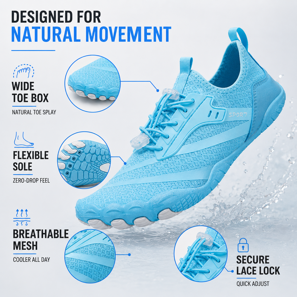 Unisex Barevoet Sportschoen met Zachte Zool Ademend Mesh voor Trail Running Watersporten Outdoor Activiteiten | Sansoti