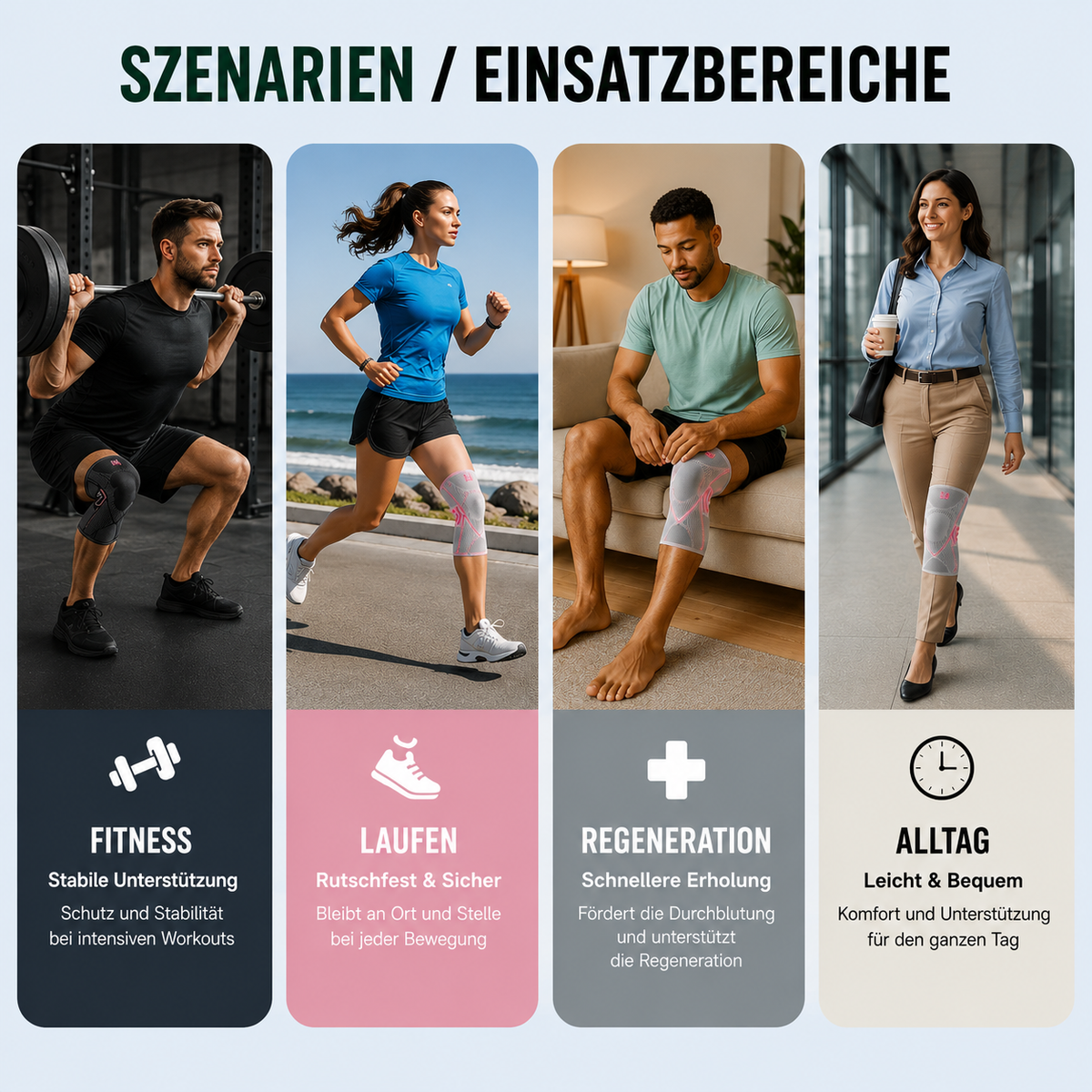 Kompressions-Kniebandage für Sport und Alltag, elastische Unterstützung, Stabilität, Schwellungs- und Verletzungsprävention | Sansoti
