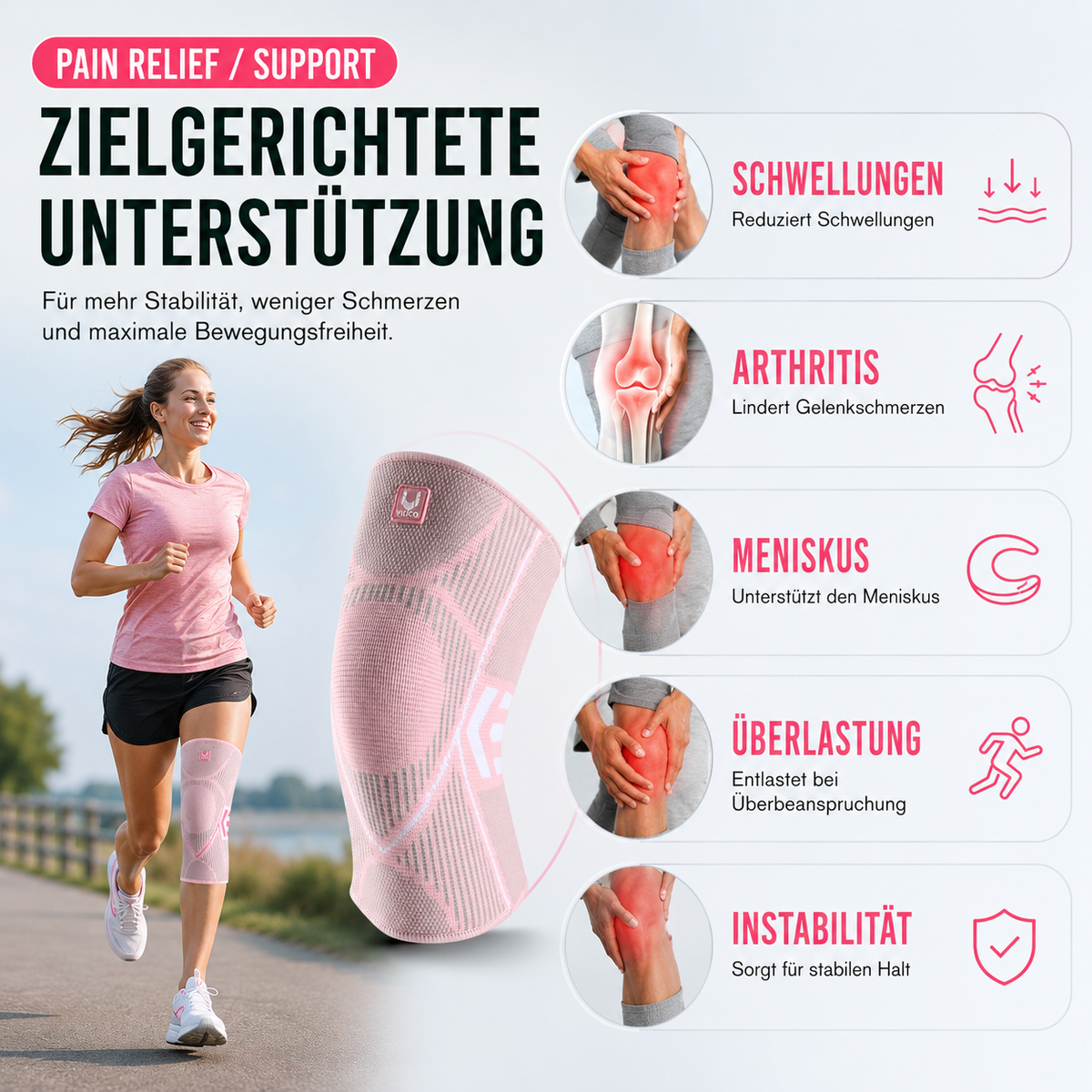 Kompressions-Kniebandage für Sport und Alltag, elastische Unterstützung, Stabilität, Schwellungs- und Verletzungsprävention | Sansoti