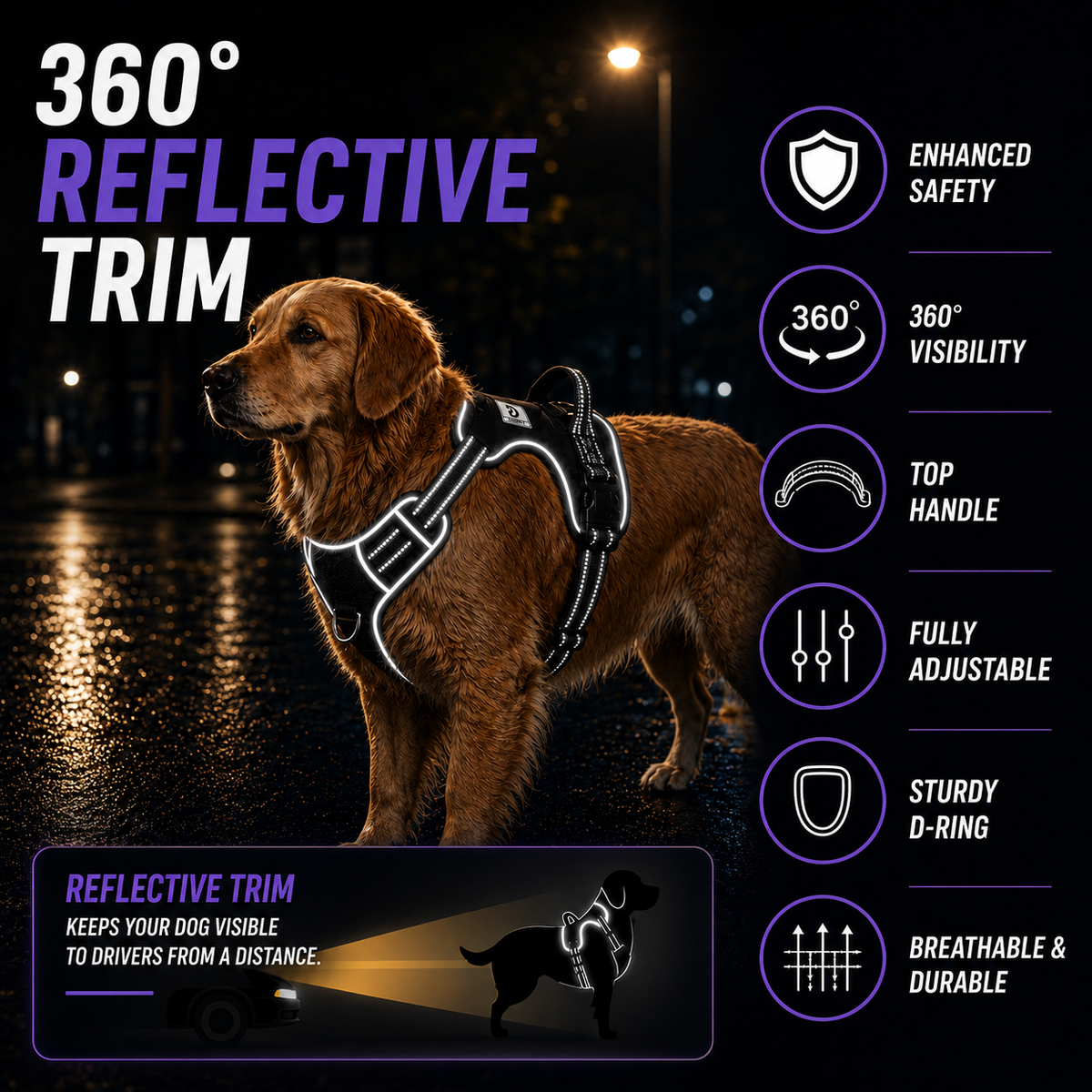 Adjustable No-Pull Dog Harness Chest Harness Reflective Comfortable Safe Walking Dog XS to XL | Sansoti