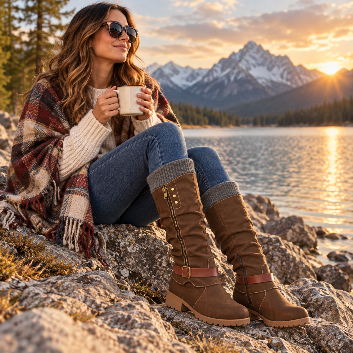 Lined Winter Boots with Orthopedic Support Side Zip 4cm Heel Height Warm Calf Boots for Women and Men | Sansoti