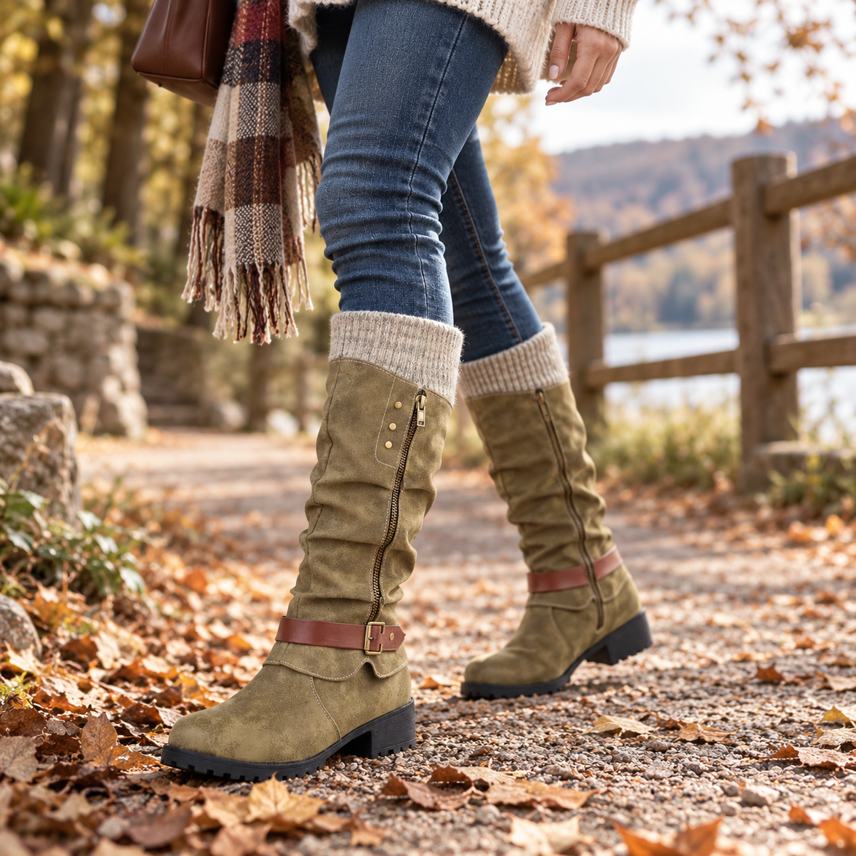 Lined Winter Boots with Orthopedic Support Side Zip 4cm Heel Height Warm Calf Boots for Women and Men | Sansoti