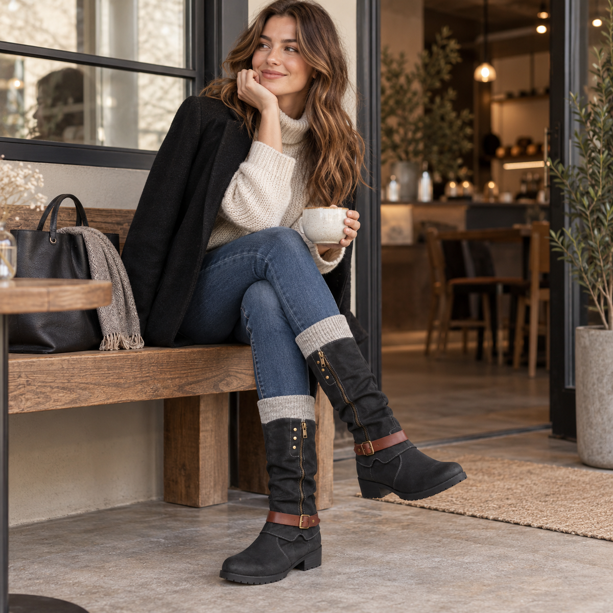 Lined Winter Boots with Orthopedic Support Side Zip 4cm Heel Height Warm Calf Boots for Women and Men | Sansoti
