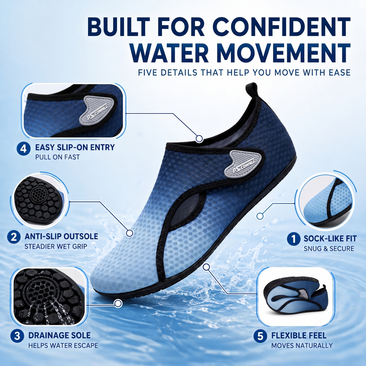 Water Socks with Non-Slip Sole for Swimming Beach Yoga Surfing Water Sports Black Blue Pink Yellow White Unisex | Sansoti