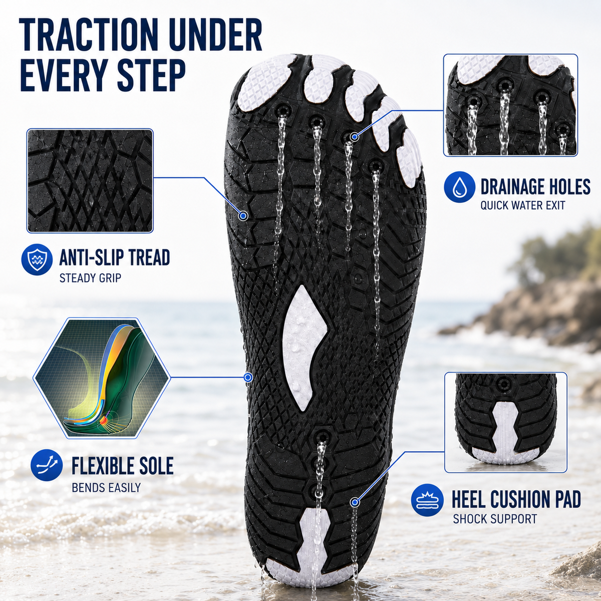 Five-Toe Water Shoes Quick-Drying Non-Slip Swimming Beach Water Sports Unisex Breathable Barefoot Aqua Shoes | Sansoti
