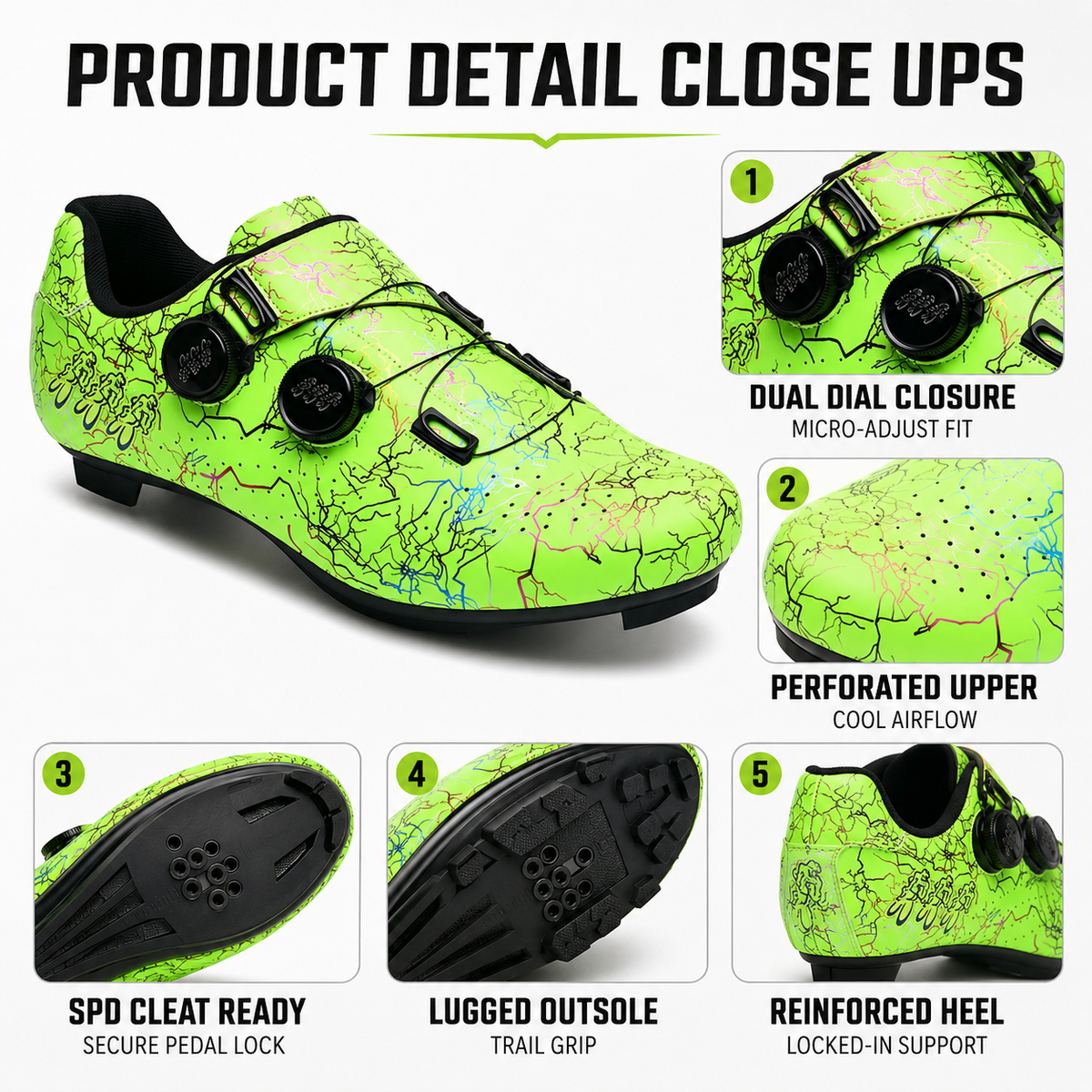 Fahrradschuhe SPD-kompatibel mit Drehverschlusssystem Unisex Radsport MTB Mountainbike Rennrad Weiß Grün Blau | Sansoti