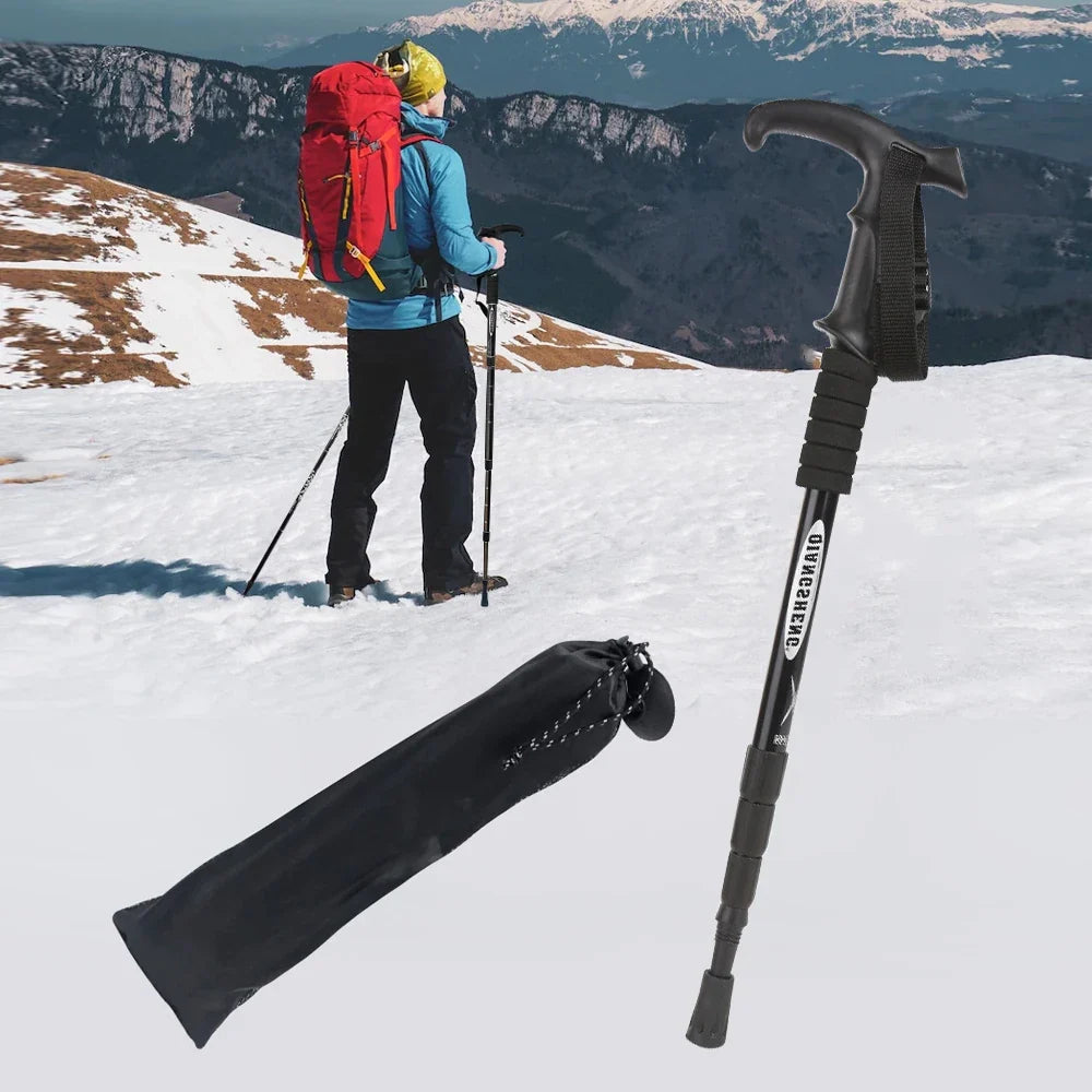 Inklapbare Wandelstok Telescopisch met T-Handgreep voor Trekking Bergwandelen en Outdoor Wandeltochten | Sansoti