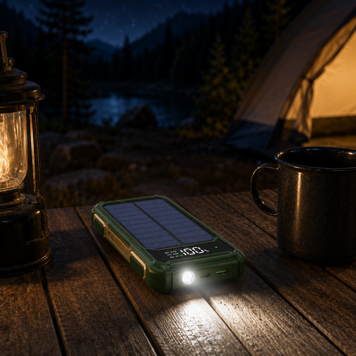 Draagbare Powerbank met Zonnepaneel 10000-20000mAh USB-C Snelladen Wireless Charging Outdoor Camping | Sansoti