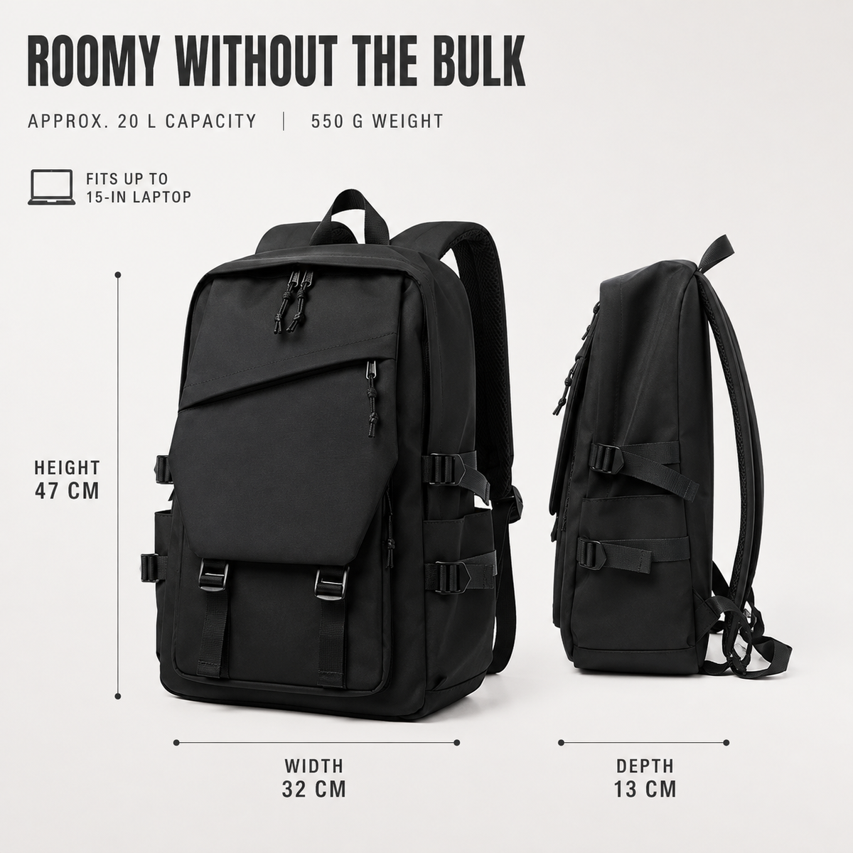 Laptop-Rucksack 15 Zoll mit großem Volumen, Schul-, Arbeits- und Reiserucksack für den Alltag mit gepolsterten Schulterriemen | Sansoti