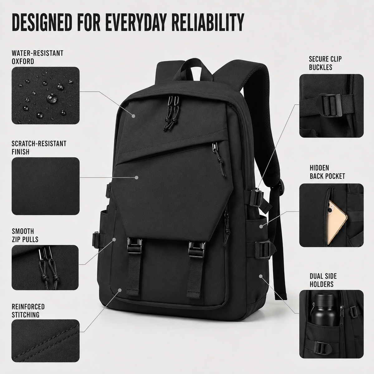 Laptop-Rucksack 15 Zoll mit großem Volumen, Schul-, Arbeits- und Reiserucksack für den Alltag mit gepolsterten Schulterriemen | Sansoti