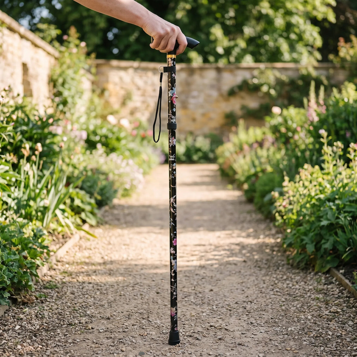 Folding Walking Stick with Floral Pattern Height-Adjustable for Women and Seniors Extra-Comfort Walking Aid | Sansoti